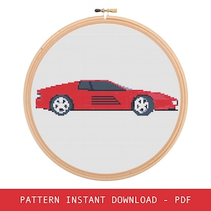 Ferrari  Testarossa Kids Cross Stitch Pattern PDF Instant Download