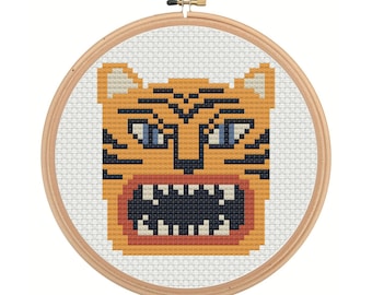 Wzór haftu krzyżykowego z tygrysem: nowoczesny wzór zwierzęcy (do pobrania w formacie PDF)