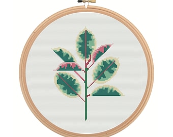 Wzór haftu krzyżykowego z botanicznym liściem | Haft z tropikalną rośliną (do pobrania w formacie PDF)