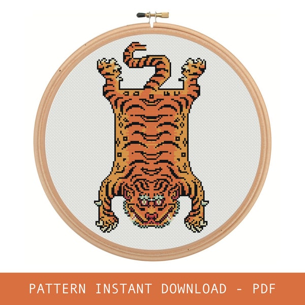 Tibetan Tiger Cross Stitch Pattern Animal Stitch Pattern Modern Cross Stitch Pattern Contemporary himalayan xstitch PDF instant download