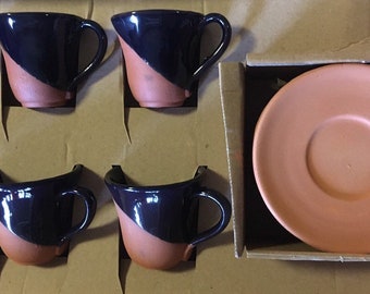 Espresso Cup Set with Saucers, Clay Pottery İtalian & Greek Coffee Cup Set of 6, Unique Gift for Coffee Lovers.