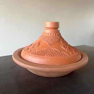 Large Unglazed Tagine, Natural Clay Tajine Dish, Moroccan Style Earthenware Pot