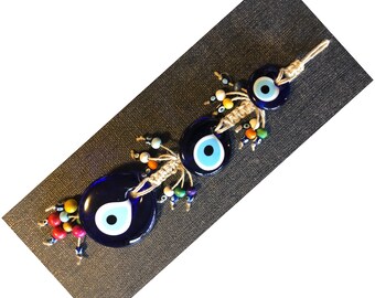 Triple Evil Eyes Wall Hanging , Wall Art, Greek Evil Eyes Bead, Talisman for protection, Glass Art Work.