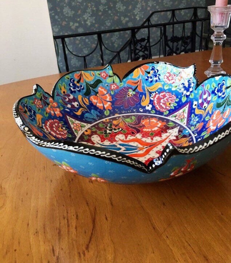 12 Blue Coffee Table Bowl Art Deco Handmade Serving Etsy
