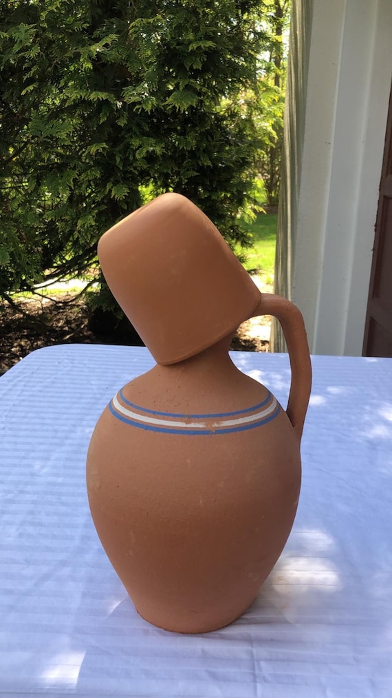 Handmade Ceramic Pitcher Wine Lover Gift Stoneware Engraved Pitcher Earthenware  Clay Pot for Water Jug With Handle Unglazed Pottery 