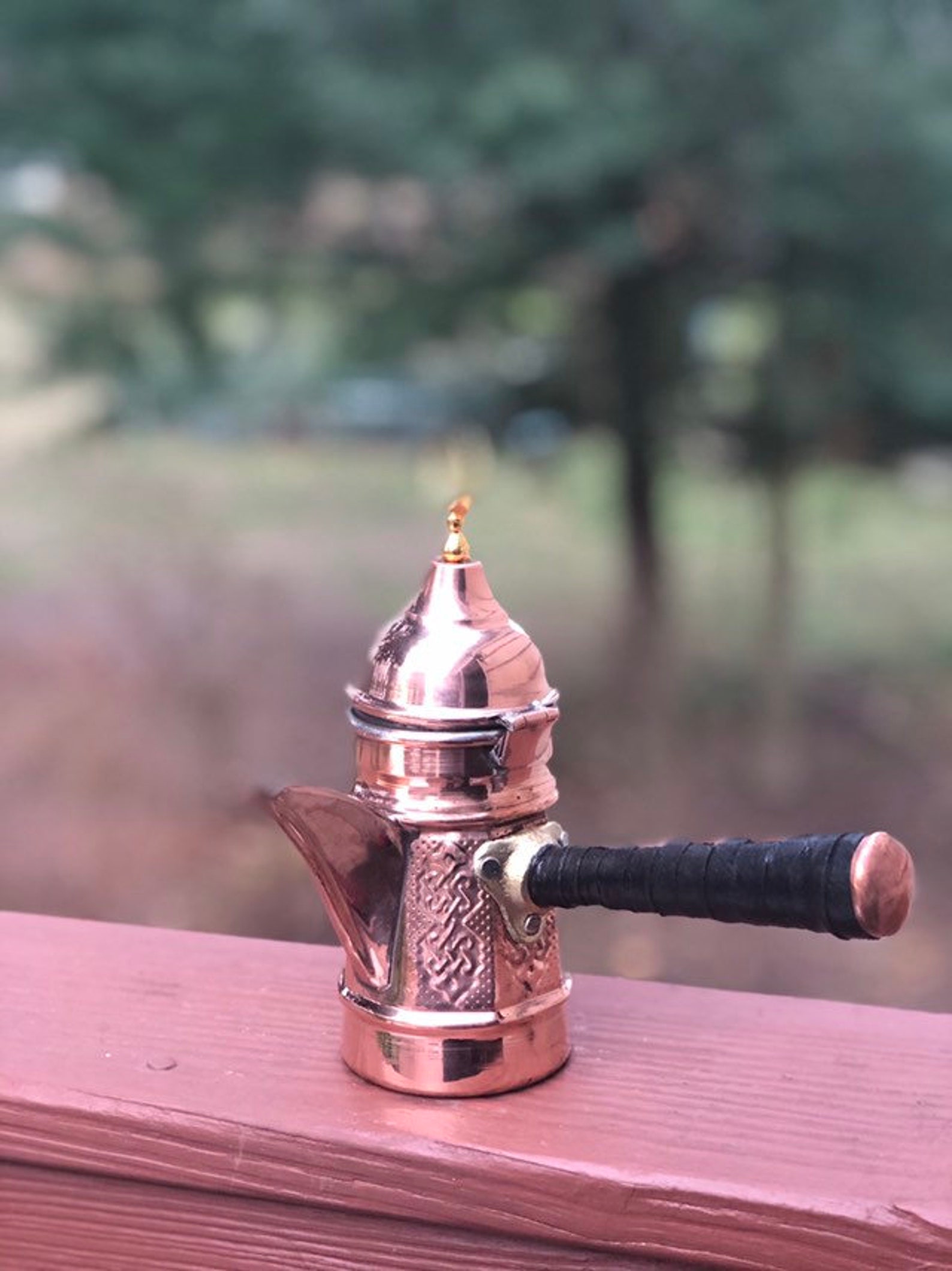 Copper Turkish Coffee Pot With Lid Engraved Copper Cup Etsy