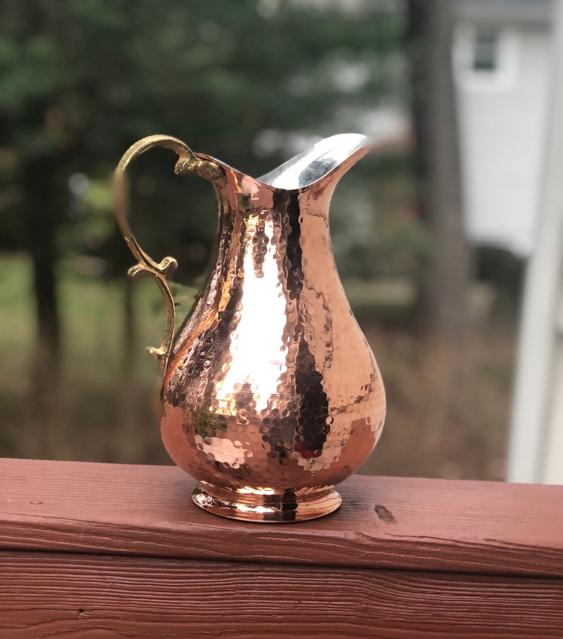Hammered Pure Copper Pitcher Turkish Copper Jug Watering Etsy