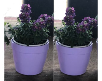 2x Purple indoor Flower Pot, Lilac Flower Clay Container, Pink Planter Pot, Mother’s Day Gift.