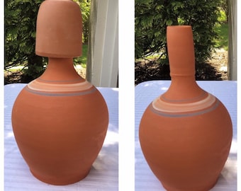 Earthenware Red Clay Pitcher , Old World Style Pottery Jug , Unglazed Terracotta Water Pitcher, Rustic Farmhouse Kitchen Decor.