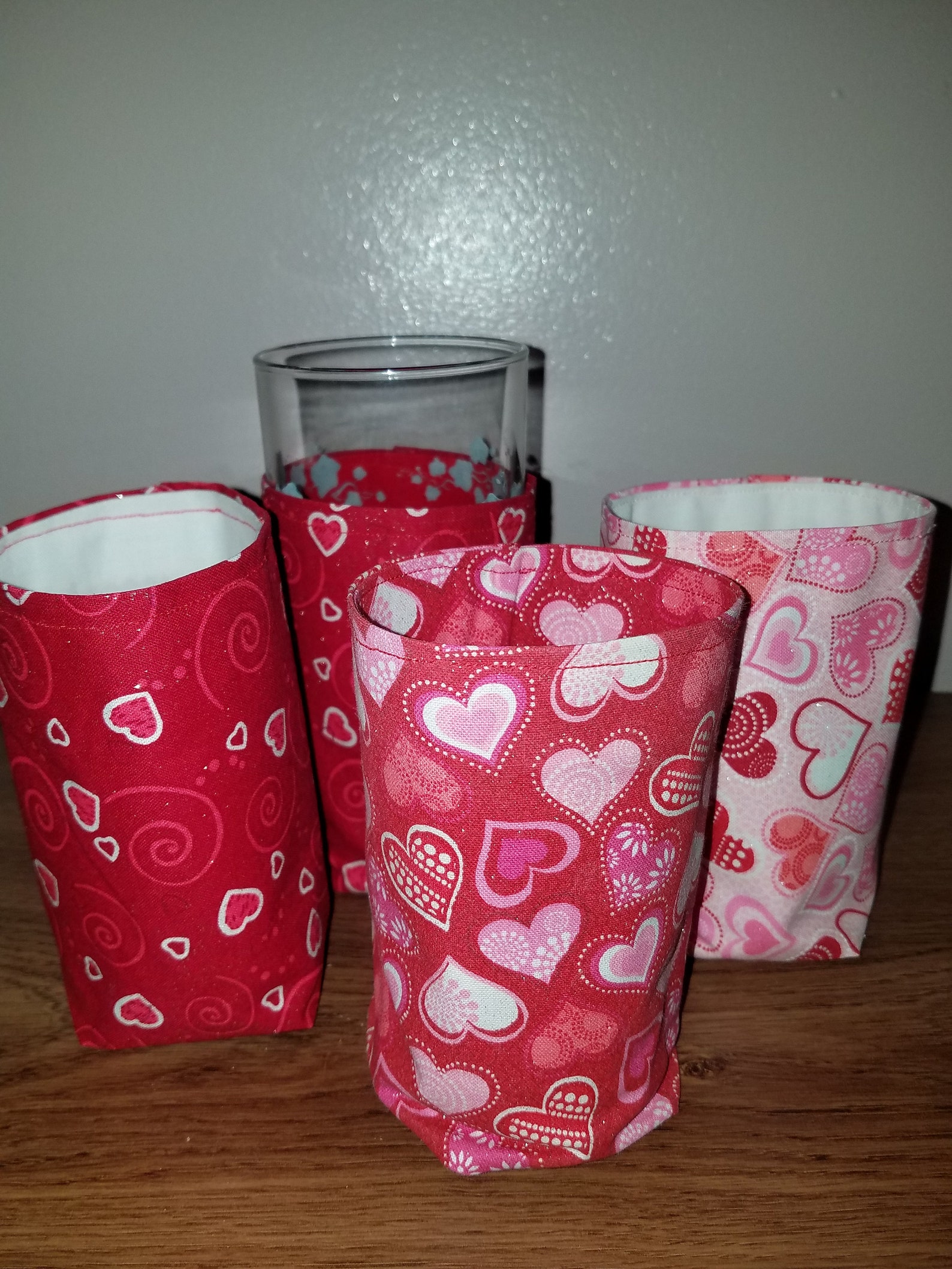 Heart Fabric Set of 4 Decorative Koozies Etsy