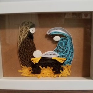 Quilled Holy Family in white frame