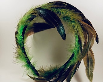 handmade kelly green feather headband