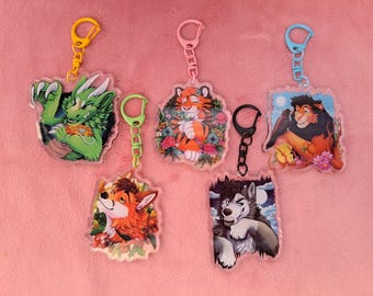 Furry Keychains, Lion, Fox, Wolf, Tiger, Dragon