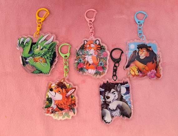 Furry Keychains, Lion, Fox, Wolf, Tiger, Dragon