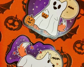 Adorable Foxy Halloween Stickers With Pumpkins