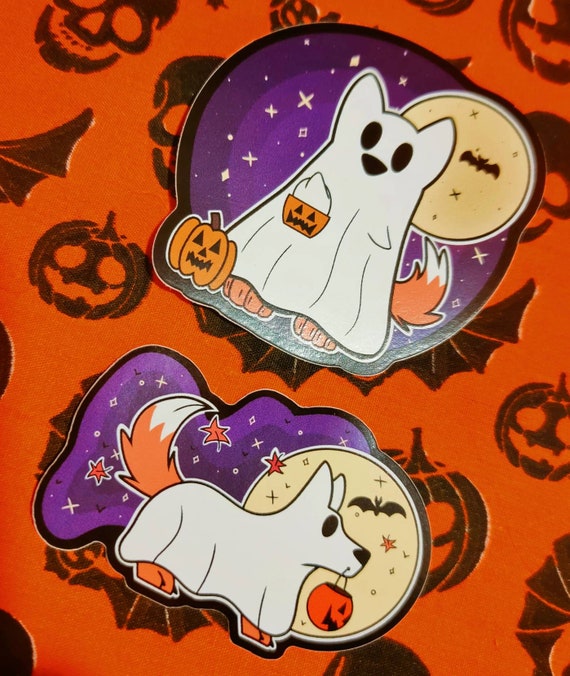 Adorable Foxy Halloween Stickers With Pumpkins