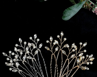 Set of 6 Crystal Hair pins, Bridal hair pins, Crystal Wedding hair pins, Gold Bridal hair pins,  Bridesmaids hair pins