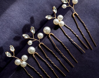 Set of 6 Pearl and Crystal Hair Pins, Bridal Hair Accessory,  Crystal Pearl Pins,  Wedding Hair Pins, Bridal Hair Pins, Pearl Pin