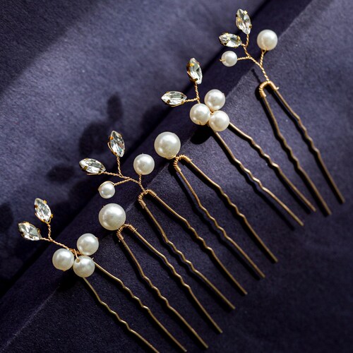 Set of 6 Pearl and Crystal Hair Pins, Bridal Hair Accessory  display picture 2