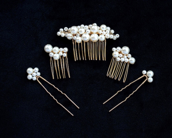 Pearl Hair Comb & Pearl Hair Pins, Pearl Wedding Hair Comb 