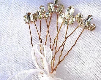Crystal Bridal Hair Pins (Set of 5), Wedding Hair Pins, Bridal Hair Pin, Pearl Pin, Crystal Wedding Accessories, Bridal Hair, Gold pin
