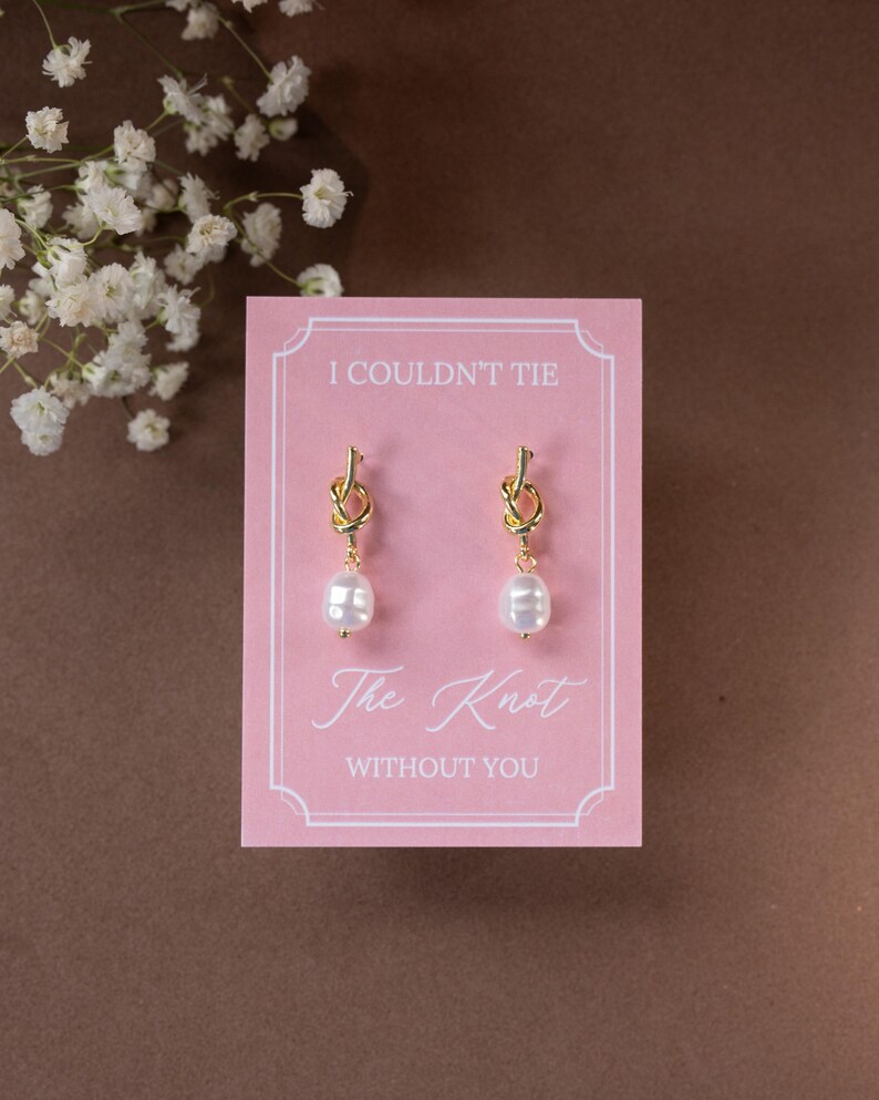 Pearl Knot Earrings | Bridesmaid Proposal Gift | Be My Bridesmaid | Bridal Jewelry Dusty Rose