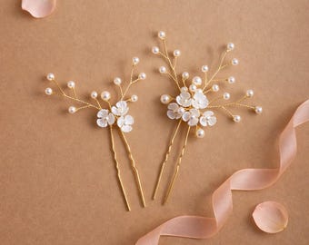 Pearl Bridal Hair Pins | Floral Wedding Hair Accessories in Silver or Gold | Bridal Hair Pieces