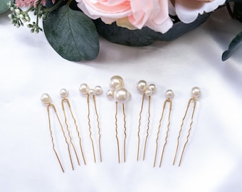Bridal Pearl Hair Pins Set of 7 Wedding Hair Pins Pearls Hair Piece Gold Hairpins