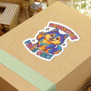 Pomsky Pawsitive Vibes Glossy Sticker, Pet Decor
