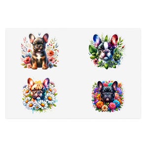 Französische Bulldogge Themed Aufkleberbogen für Frenchie-Liebhaber, Französische Bulldogge mit Blumenmuster, lustiges Dekor, Scrapbooking, Geschenkidee, Hundebesitzer