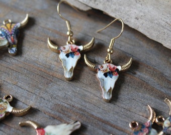 Bull charm earrings, Cow Steer charm, gifts for her, silver gold jewelry