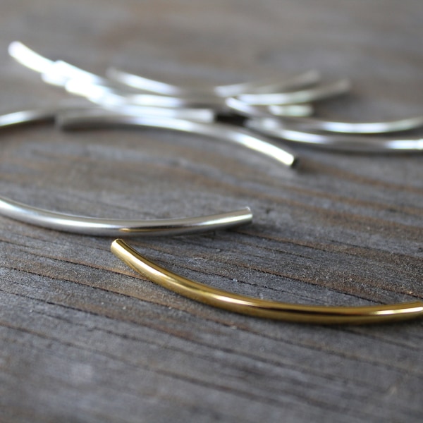 Tube Beads - set of 3 - gold or silver metal tube findings pendants for jewelry making supplies, necklace earrings stacking bracelet