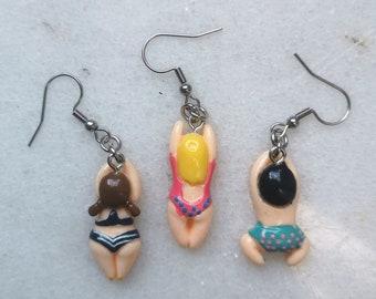 Boucles d'oreilles de vacances à la plage de natation, cadeau de bijoux de nageur sauvage, charme de sport nautique de maillot de bain de soleil, robe d'été de plage de sable, ensemble de bikini