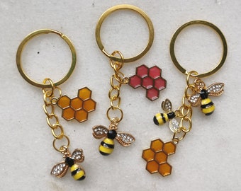 Porte-clés au miel d’abeille, porte-clés en nid d’abeille en cristal de reine des abeilles, cadeau unique d’apiculteur, charme d’insecte pendentif de sac, sauvez les abeilles