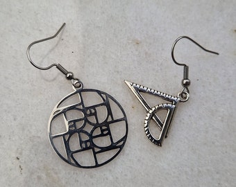 Cadeau mathématique boucles d'oreilles scientifiques règle setsquare charme, diplôme d'étudiant, bijoux nerd girl, géométrie spirale de Fibonacci, architecte ingénieur geek