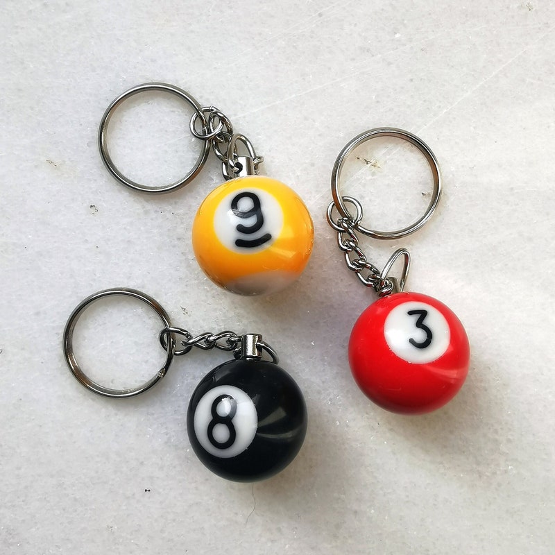 Pool ball 8 ball keychain, lucky bag purse charm, magic keyring, solids stripes eightball fun billard snooker gift, vintage 8ball keychain
