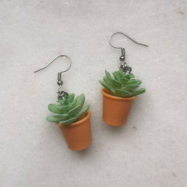 Plant flower pot earrings, gardening gift for her mom women, gardener charm, plants lovers gift, flower birthday jewelry, home art decor set