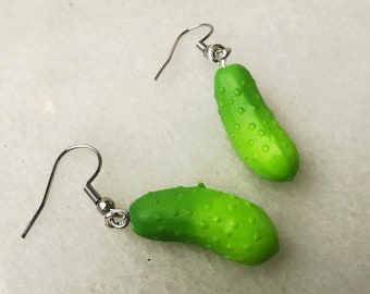 Dill pickle cornichon earrings, cucumber gift, sours gherkin organic earrings, positive jewelry, cucumber costume, cool fun tzatziki charm