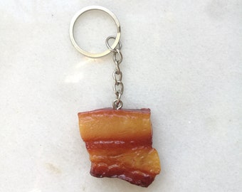 Bacon meat keychain, pork steak food keychain , pork beef steak keyring, barbecue grill fat meat lovers gift, kitchen pendant accessories