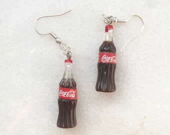 Coca Cola bottle earrings, coke soda cute miniature bottles for drink & beverage fans, no Pepsi, no Fanta, no Pepper, no Sprite, booze gift