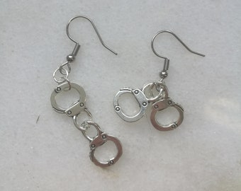 Handcuff earrings, true crime criminal minds aesthetic police jewelry, grunge gothic punk earrings, FBI deliquent charms, handlock cuff