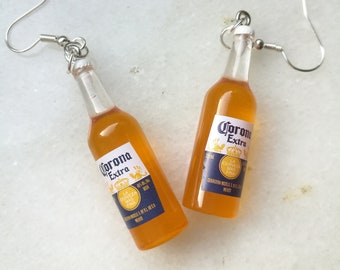 Corona-Bierflaschen-Ohrringe, Bernstein-Miniflaschen-Schmuck, Alkohol-Spirituosen-Schmuck, Schnaps-Bevearege-Charms, Biergeschenke | Sterlingsilber