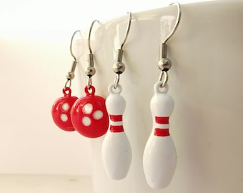 Bowling gifts earrings, bowling party accessories, unique bowling ball pin charm, senior team game shirt outfit, cute sport league earrings