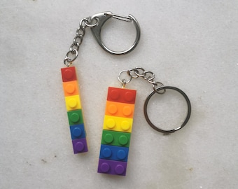 Rainbow LGBTQ keychain, colorful pride building block keyring, rainbow flag pride accessories, kawaii statement gay keychain, rainbow gift