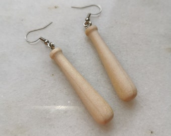 Boucles d’oreilles en bois de batte de baseball, bijoux d’ensemble de sport de softball, cadeau d’entraîneur, maman de baseball sportif, boucles d’oreilles américaines home run, bois vintage rétro