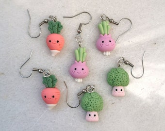 Broccoli onion veggie earrings, peas beetroot eco beads, kawaii fun earrings, funky sweet organic food charms, cute diet spring earrings
