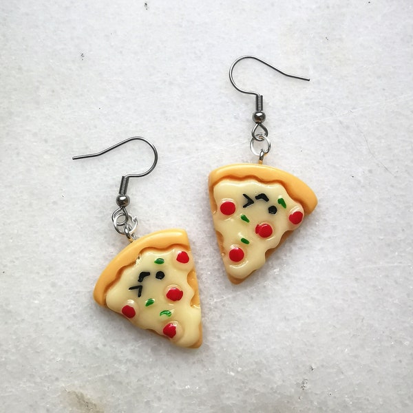 Salami pizza slice earrings, Italian party food jewelry gift for pizza queen or king, 3D food pizza accessories, original Italy fun fashion