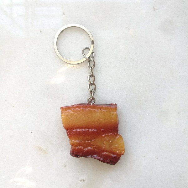 Bacon meat keychain, pork steak food keychain , pork beef steak keyring, barbecue grill fat meat lovers gift, kitchen pendant accessories