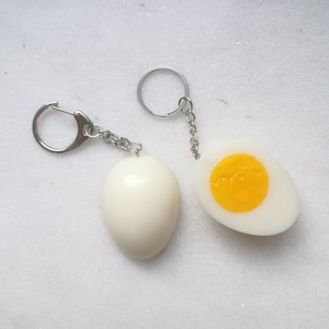 Hard boiled egg keychain, farm chick hen surprise egg pendant, healthy gift for egg lovers, vegetarian breakfast meal, white yolk keyring
