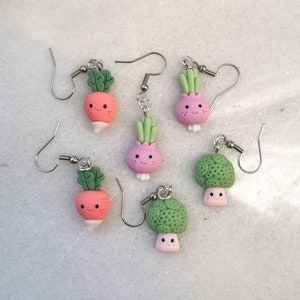 Broccoli onion veggie earrings, peas beetroot eco beads, kawaii fun earrings, funky sweet organic food charms, cute diet spring earrings